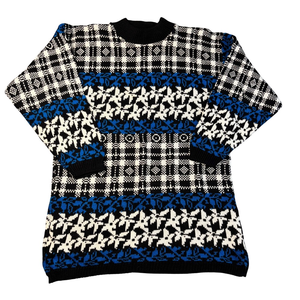 Vintage American Pride Novelty Knit‎ Sweater Dress Geometric Pattern Medium